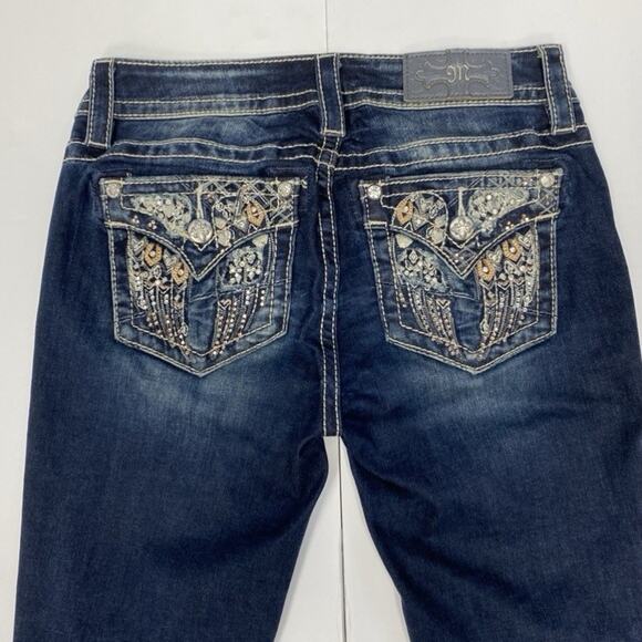 Miss Me Jeans Womens 27 (29x32) Skinny Dark Wash Flap Pocket Embellished Denim - Picture 3 of 11